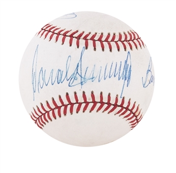 Donald Trump/Alex Spanos/Barron Hilton Multi-Signed ONL White Baseball (Beckett)